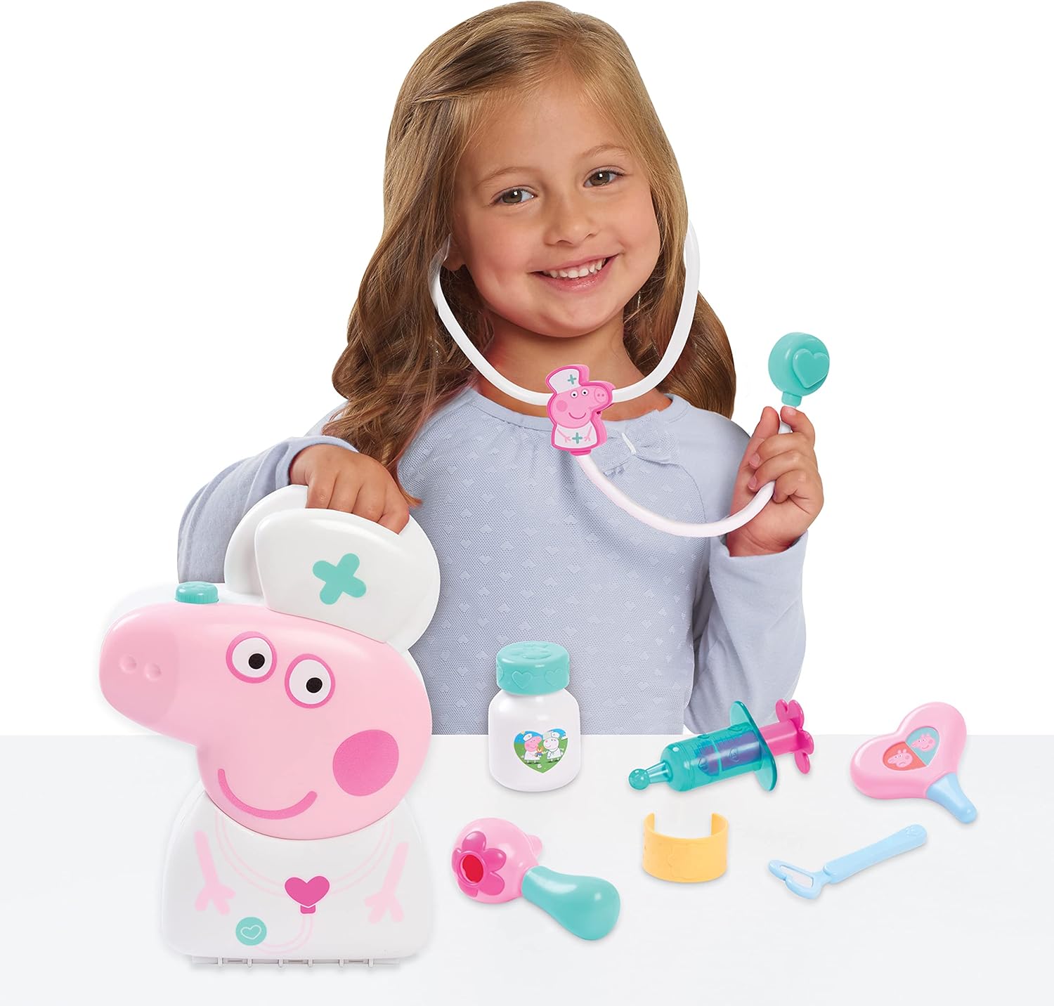 Peppa Pig Checkup Case Set with Carry Handle, 8-Piece Doctor Kit for Kids with Stethoscope, Kids Toys for Ages 3 Up by Just Play 24Hr Smart